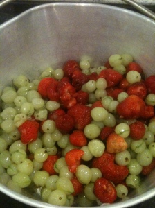 Strawberries and Gooseberries in the Preserving Pan 